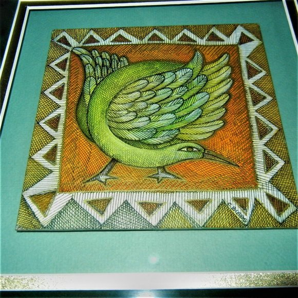 Charles Bibbs 1999 ORIGINAL Artwork "BIRD MOTIF" Framed with COA - Picture 1 of 6